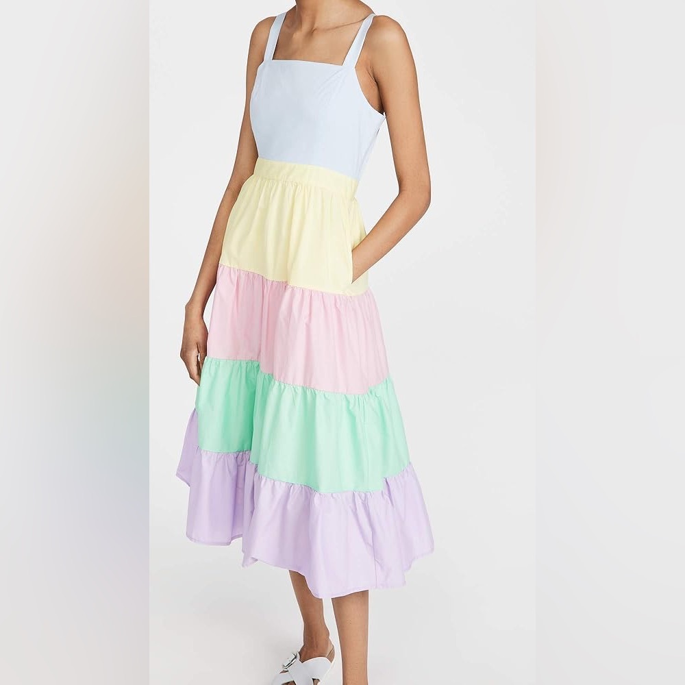 English Factory Colorblock Tiered Midi Dress